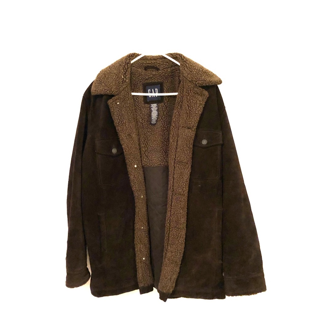 GAP suede jacket with fur collar, part fur lining.